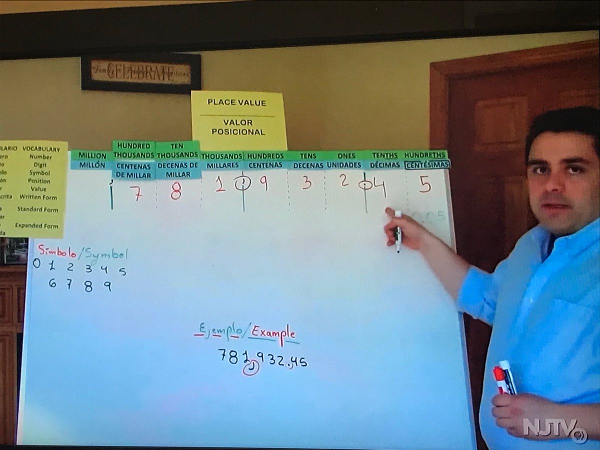 E_Caccavella's tweet photo. Great job Mr. Romero!!!  Teaching a bilingual math lesson on place value on NJTV.  #PatersonPublicSchools #Patersonstrong https://t.co/5oTMvPwquA