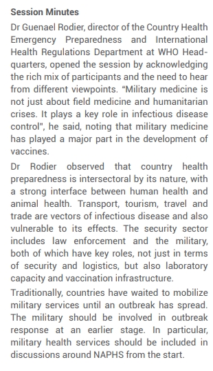 Interesting takeout from the 2017 event:The military's role in outbreak response. How do we compare to the current situation?