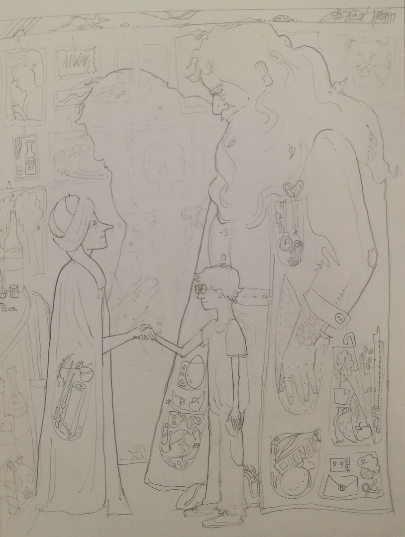 CooperTasya's tweet photo. #HarryPotterAtHome to @WizardingWorld
Hello, my name is Tasya, Im 14 years old and I am from Russia.  I tried to draw the Harry and professor Quirrell first meeting for chaper 5 "Diagon Alley" https://t.co/wWBq4Xa6dZ