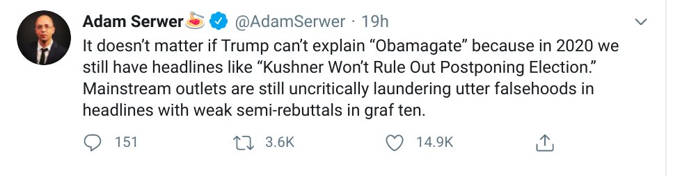 Some others are making similar and related points. See these tweets from  @AdamSerwer,  @nycsouthpaw,  @zackbeauchamp and  @samstein. I tried to turn this argument into a full piece (see the thread above or this link:  https://www.washingtonpost.com/opinions/2020/05/14/2016-nightmare-is-already-repeating-itself/)