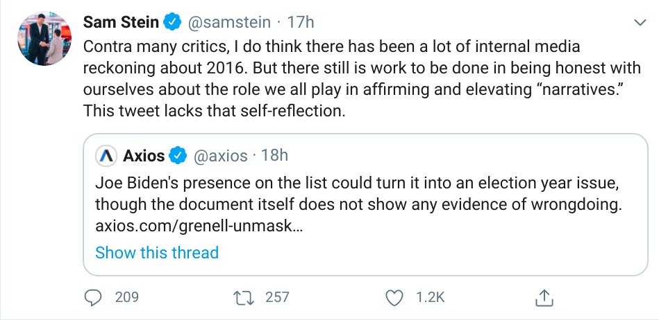 Some others are making similar and related points. See these tweets from  @AdamSerwer,  @nycsouthpaw,  @zackbeauchamp and  @samstein. I tried to turn this argument into a full piece (see the thread above or this link:  https://www.washingtonpost.com/opinions/2020/05/14/2016-nightmare-is-already-repeating-itself/)