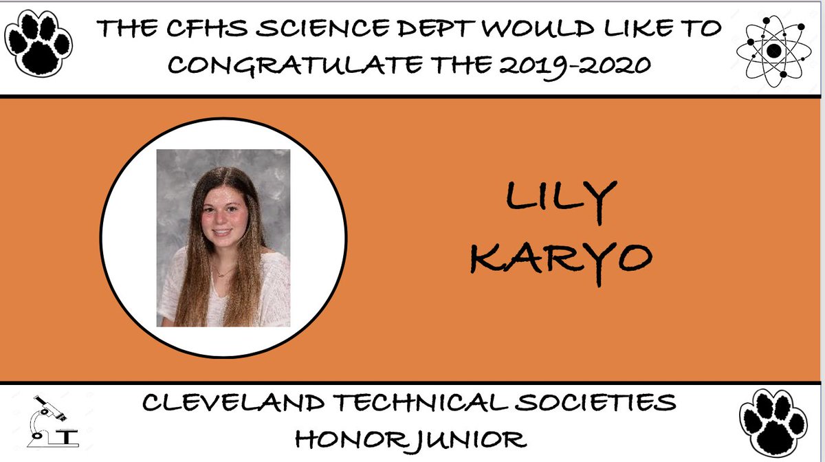 CFSalyers's tweet photo. Congratulations to @lilykaryo our 2019-2020 Cleveland Technical Society Honor Junior Award Winner! @MonicaJAsherED @cf_rassi @Hunt_EdLeader @CFCoachBA @CFDeighan #CVEVS #nerdherd #welldeserved #SOSCARS https://t.co/ch0MZFA3B2