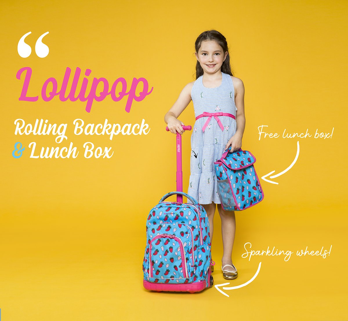 JWorldStore's tweet photo. Lollipop kids rolling backpack with free lunch box
Plus! sparkling wheels⚡️ https://t.co/FcAdtcox5B
11 colors available for your girl &amp; boy 🎁
Free shopping &amp; Free gift until 5/31/2020

#jworldnewyork #bag #kids #kidsootd #style #fashion #rollingbackpack https://t.co/W6IobbTTID