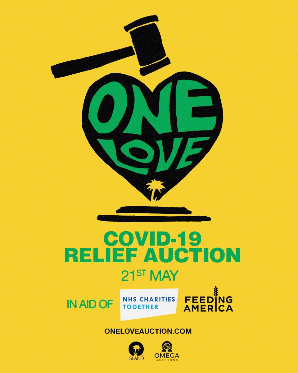 islandrecordsuk's tweet image. 🌴💛#OneLoveAuction💛🌴

We are proud to present the One Love COVID-19 Relief Auction taking place on Thursday 21st May, with all proceeds going to @NHSCharities and @FeedingAmerica.

Find out more info and register to bid here: oneloveauction.com