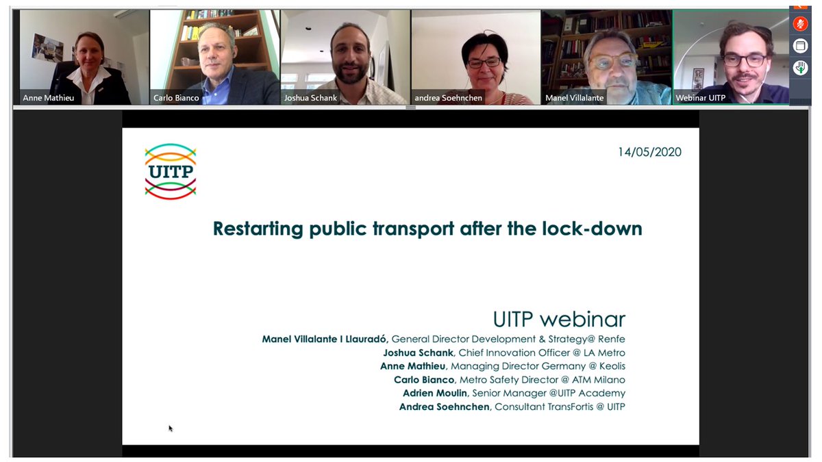 MedMezghani's tweet photo. Each Thursday @UITPnews launches a new webinar. Today is about how to address the challenges of restarting public transport after the pandemic
@joshuaschank @MVillalante @AdrienMoulin @SoehnchenAndrea https://t.co/74pe2WCKzi