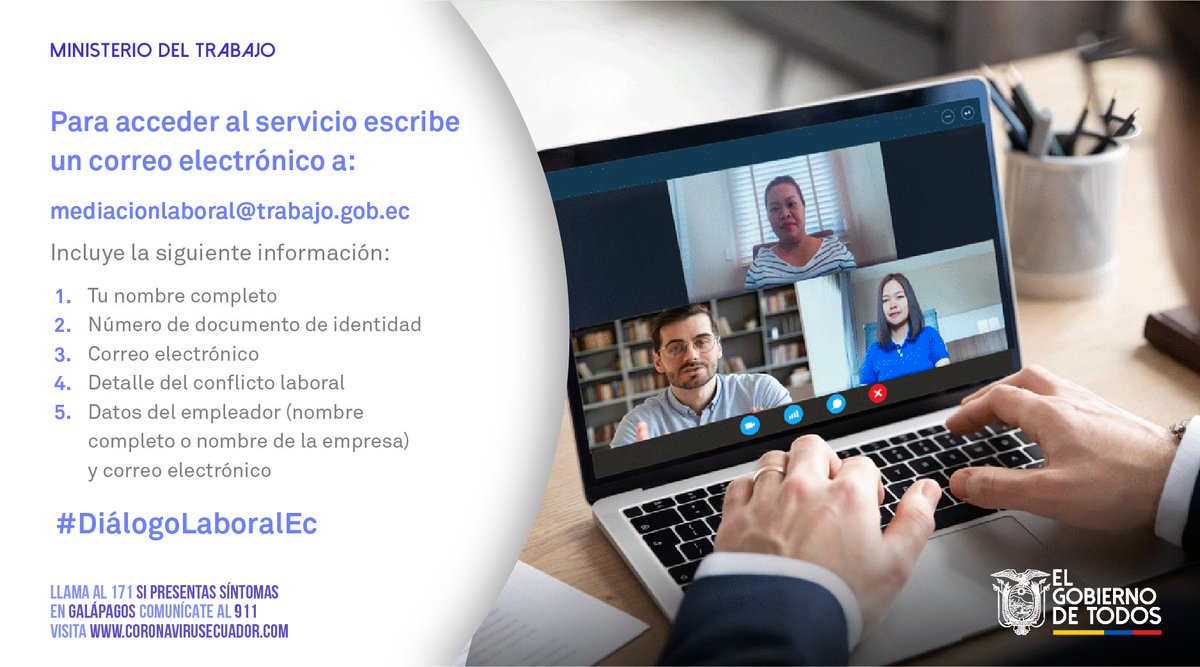 MinTrabajoEc's tweet photo. El servicio de #DiálogoLaboralEc que brinda el @MinTrabajoEc, está a tu alcance.

¡Encuentra la solución a tus problemas!

#PorTusDerechosEc 
#AEcuadorLoSacamosTodos https://t.co/UMbrsmXKQz