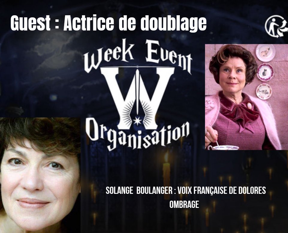 WeekeventO's tweet photo. Nous avons le plaisir de vous annoncer la présence de la voix française d'Ombrage Solange Boulanger, elle sera présente tout le week end pour vous rencontrer et répondre à vos questions ! ⚡🧙#Convention #Bordeaux #HarryPotter https://t.co/ZN4PSqIQ0H