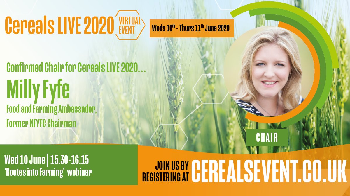 CerealsEvent's tweet photo. Join us in the 'Routes into Farming' webinar, chaired by @MillyFyfe. Covid-19 & Brexit will result in a massive restructure of the industry, opening up new challenges but also new opportunities for forward-thinking farmers.
Register for #CerealsLIVE2020: https://t.co/aTY4NARPfr https://t.co/WHumZJZNJl