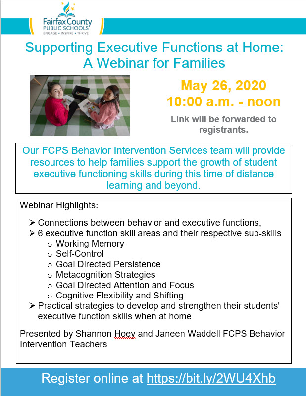 So excited to bring you 2 new webinars on May 22nd: 10 Non-negotiable Rules for Raising a Teenager and May 26th: Supporting Executive Functions at Home. #fcpsnews

Both webinars are open for registration: fcps.edu/resources/fami…