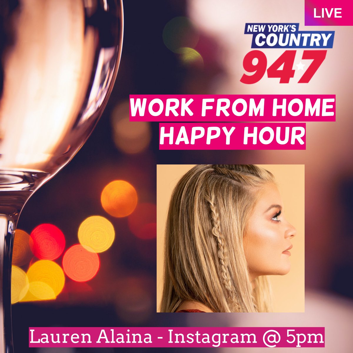 NYCountry947's tweet image. Tonight: Hang with @heykatieneal &amp;amp; @Lauren_Alaina for Work From Home Happy Hour on Insta LIVE! Lauren will perform her new song #GettingGood! 🎶 #StayConnectedTogether