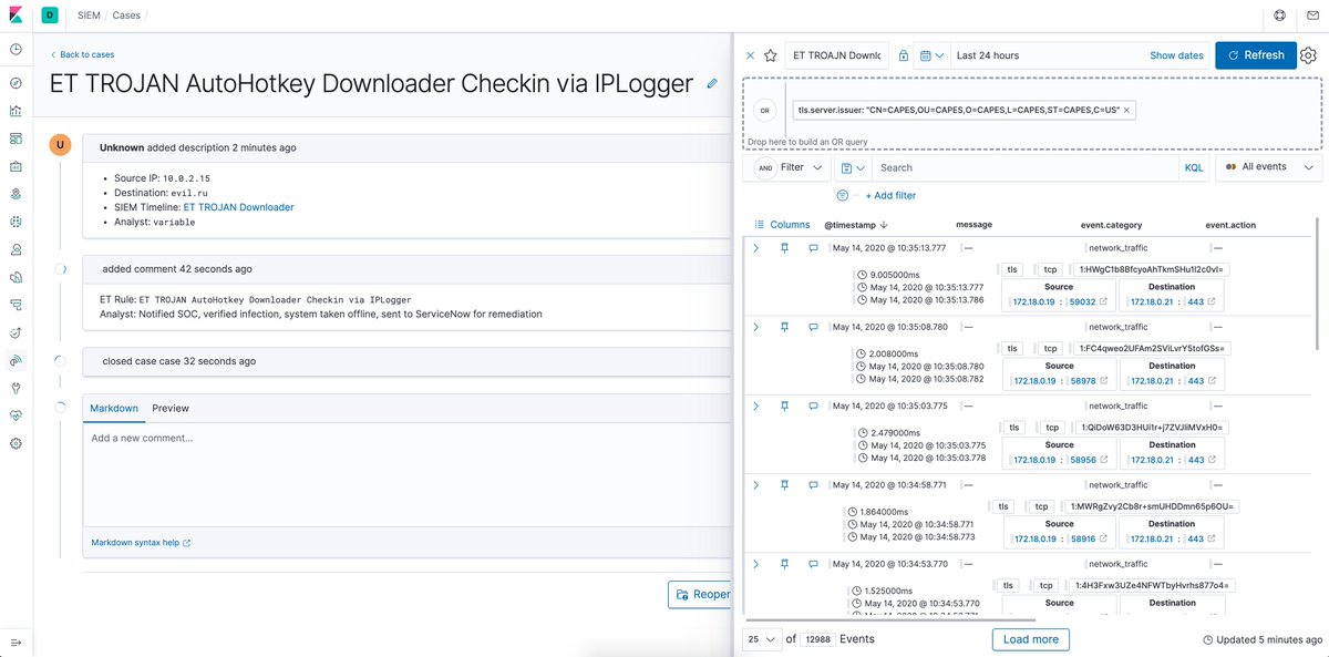 New release of CAPES! Most updated containers of <a href="/rocketchat/">Rocket.Chat</a>, <a href="/giteaio/">Gitea</a>, <a href="/TheHive_Project/">TheHive</a> (incl. Cortex), <a href="/drawio/">draw.io</a>, Mumble, and CyberChef. Huge update to the <a href="/elastic/">Elastic</a> Stack with version 7.7.0, which includes case management! capesstack.io
