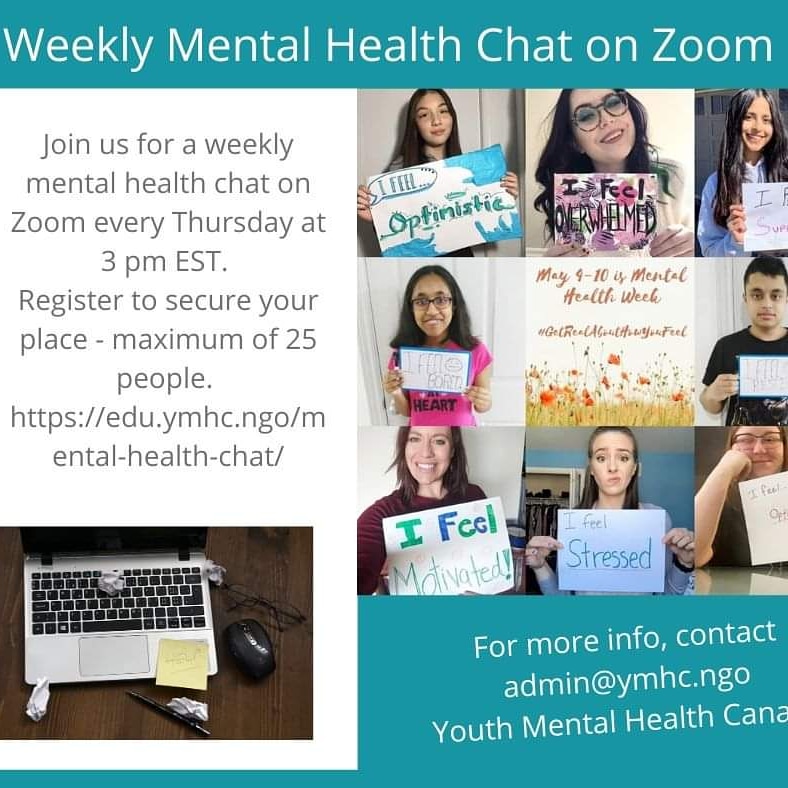 YMHCanada's tweet photo. Today at 3 pm ET: free Mental Health Chat for anyone from anywhere.  Register at https://t.co/J1GmMvYmod.  Participate &amp; you might win Mental Wellness Workbook.  #peersupport changes lives with #livedexperience support #mentalhealth #COVID19 #thursdaymorning #mentalwellness https://t.co/h7NLDbIv3G