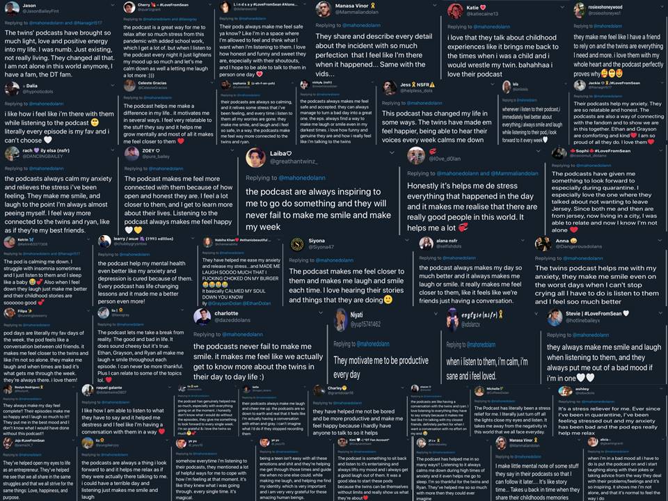 phantomscholarr's tweet photo. ty for the pod this week, u were there for people who were sad. u have the biggest ❤️'s. u TRULY help us so here's some that agree with me &amp; some had something to say. a whole page dedicated to ryan too bc without him, there would be no podcast! @EthanDolan @GraysonDolan @RyanAbe https://t.co/OdGDxg7Gnj