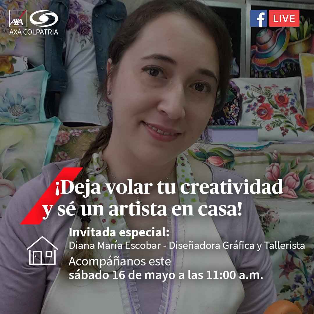 AXACOLPATRIA's tweet photo. ¡Reúne a tu familia y seamos juntos artistas en casa! 🎨🖌 

Te invitamos a conectarte este sábado 16 de mayo a las 11:00 a.m. desde nuestro Facebook para crear un proyecto para decorar tus espacios. Invitada especial: Diana María Escobar - Diseñadora Gráfica y Tallerista. https://t.co/sGqoHMmqCj