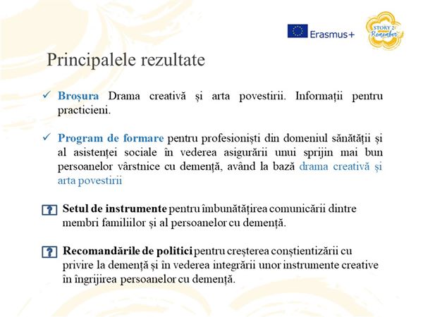 The results of the Erasmus+ project “Using drama and storytelling in dementia care” were presented during the 10th National Alzheimer Conference, Bucharest 19-22 February 2020.
Full Post: facebook.com/STORY2REMEMBER…