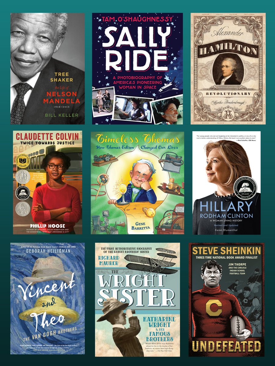 SquareFishBooks's tweet photo. This Saturday, May 16, is National Biographer's Day! We wanted to celebrate some of our amazing biography writers: @mbrockenbrough, @KarenBlu, @DHeiligman, and @SteveSheinkin, among others. Links below! https://t.co/0gwnzMisIr