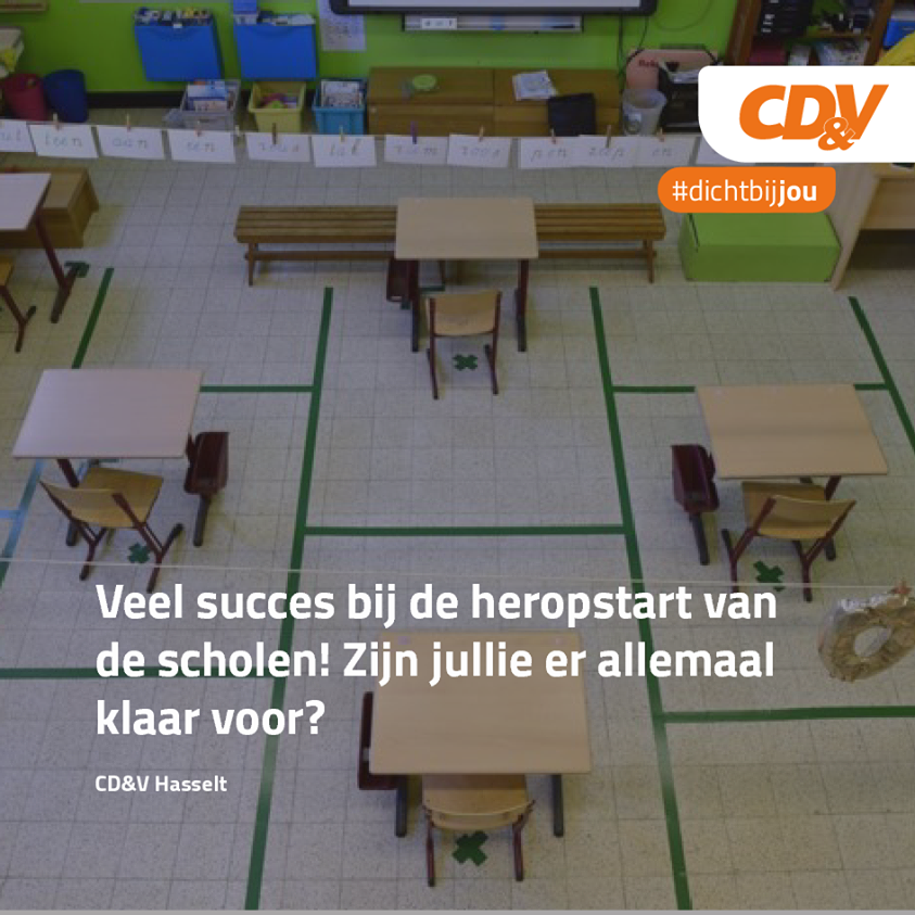 cdenvhasselt's tweet photo. Na weken van pre-teaching en voorbereiden op een heropening is het morgen de dag dat kinderen en jongeren weer gedeeltelijk naar #school kunnen. 
Dank je wel aan alle #leerkrachten en directies die zich klaargestoomd hebben voor deze dag. https://t.co/aVS9HJsrYD