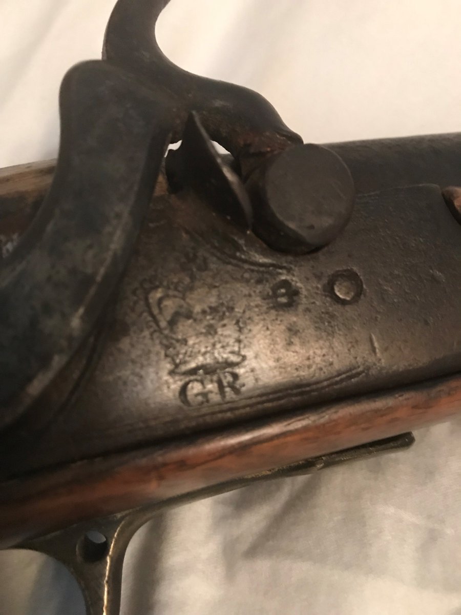 This is the musket Benjamin carried in the militia. As you might notice, the flintlock was later converted to a caplock, probably in the 1830's. But this Brown Bess carries some interesting clues as to its own history.