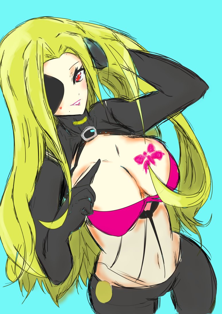 1girl breasts solo long hair blonde hair red eyes eyepatch  illustration images