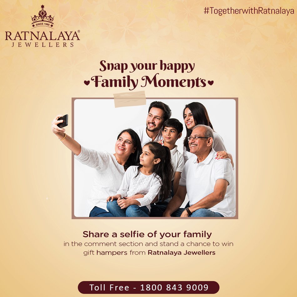 @ratnalayajewels is here with an exciting contest #TogetherwithRatnalaya to make this #WorldFamilyDay special! Snap your happy family moment in a #selfie and share it with us to win an exciting #gift hamper.

#ratnalayajewellers #jewellery #jewellerystore #contest #familytime