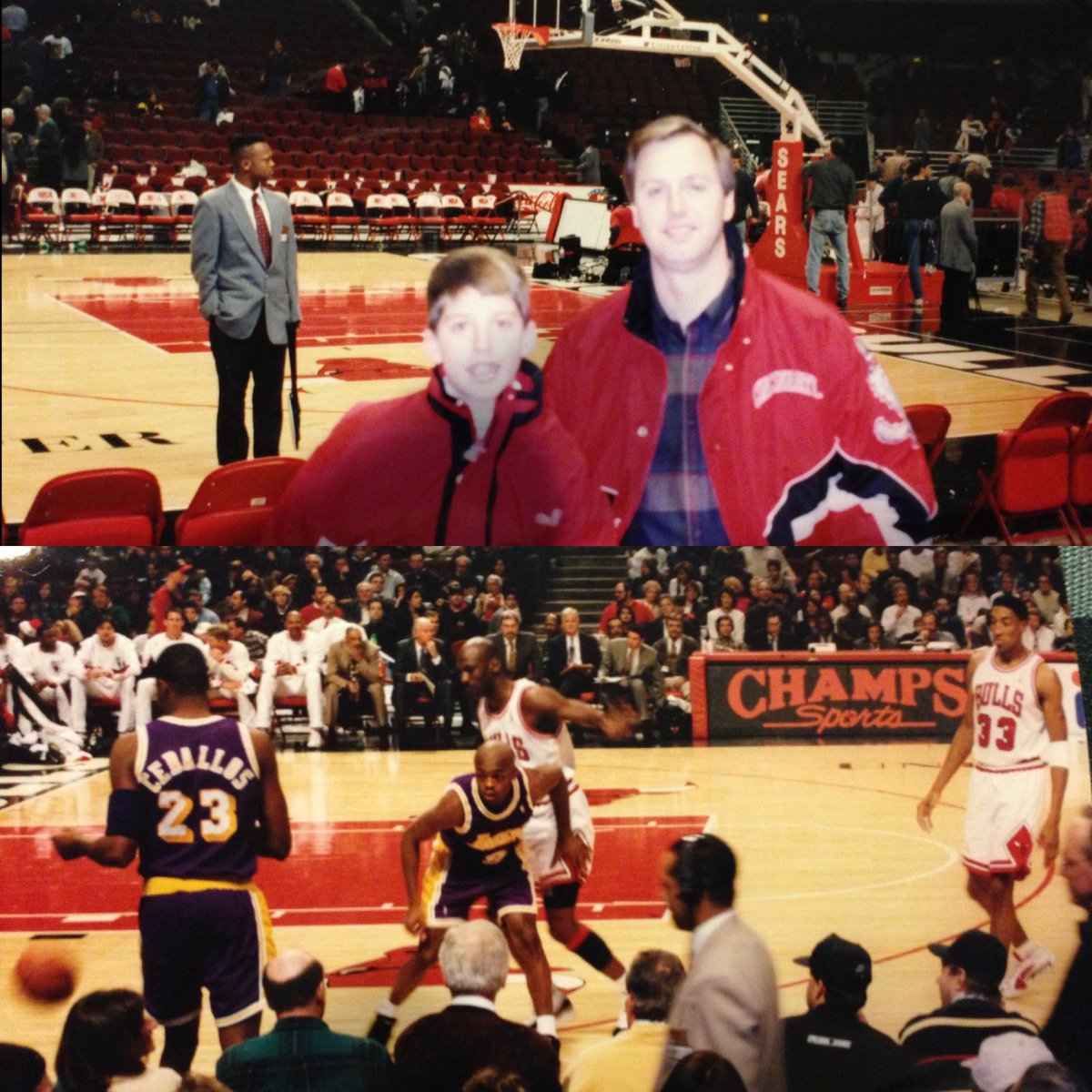 j_ruwe's tweet photo. tbt: when you drove to Chicago to see the greatest team ever, but you wore your @GoBearcatsMBB gear in case @vanexel31 or @CorieBlount saw you courtside #TheLastDance https://t.co/kFRvhdI86u