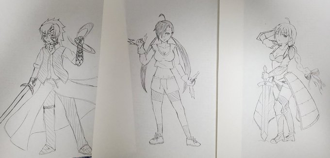 中学か高校の時に描いたこの辺のオリキャラ結構気に入ってるからいつかリメイクしたいですね 
