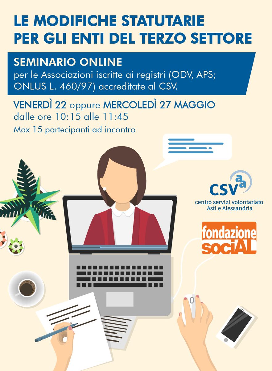 CSVAA's tweet photo. Riprende la #Formazione del #CSVAA: due webinar per gli ETS sulle modifiche statutarie in collaborazione con Fondazione SociAL @fondsocial @CSVnet Link per info e iscrizioni: https://t.co/japPir7UfW https://t.co/oOFJnwViE7