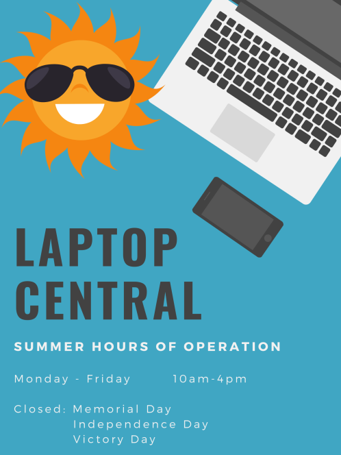 Laptop Central remains open during the summer! Check out our hours and feel free to stop by! #laptopcentral #bryantuniversity