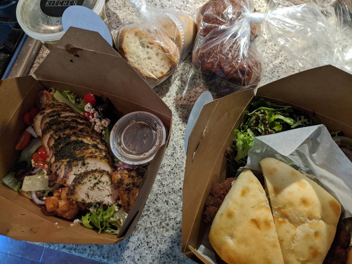 Check out this awesome #nofilter  pic from our first #delivery customer in #toronto
This fresh house salad was paired with roasted basil chicken breast, Schnitzel and soup! We snuck in some fresh #bread with it
We're happy to see familiar faces as we practice #SocialDistancing