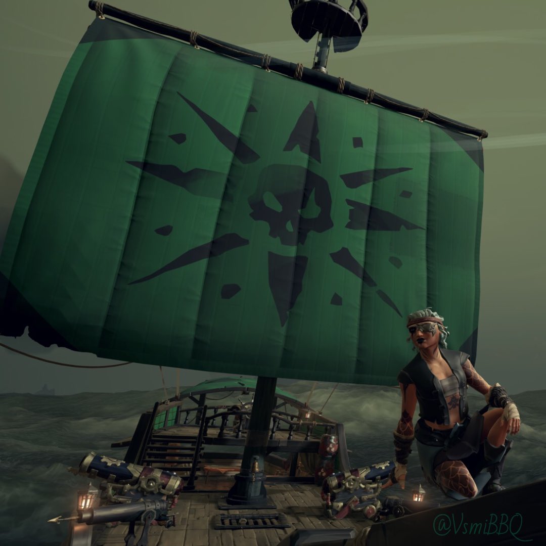 👀 at that obsidian sail! 💚 Loved watching The Smoking Blade essence to earn them! Yarrr! 🏴‍☠️ @bbxh_twitch @BurgerW24 @AweCoop @AL3XDAVIS #SeaofThieves #BeMorePirate #twitchdrops