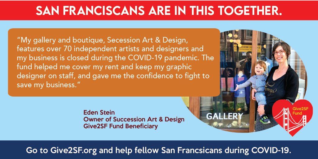 The #Give2SF Fund helps small businesses like Secession Art &amp; Design. 

For more information and to donate, go to Give2SF.org today.