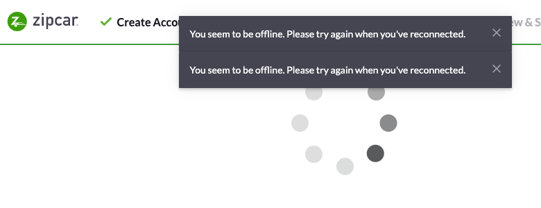 RobinTeePublic's tweet photo. @AskZipcar For the love of god, please help me join your service. The website gets stuck (see screenshot), and the app tells me I'm already registered but won't recognize my login credentials when I try to log in. Resetting PW is futile. PLEASE I just need to rent a car!!!! https://t.co/ttQpx47Jj6