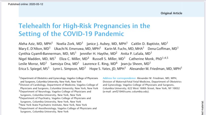 drcynthiagyamfi's tweet photo. Hey #MedTwitter #OBTwitter! Having to pivot to #telehealth very quickly? Here’s how we did it @ColumbiaWomens #pregnancy #AJP @MySMFM @acog https://t.co/q2t6uuCAAL
