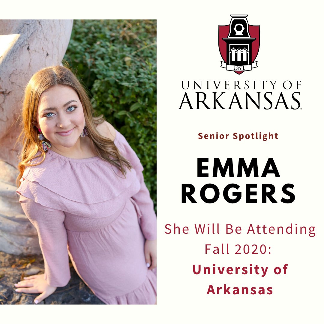 Senior Spotlight!

<a href="/ehrogers02/">Emma Rogers</a> will be attending <a href="/UArkansas/">University of Arkansas</a> in Fall 2020 where she plans to pursue her education in Exercise Science. CONGRATULATIONS EMMA🎉!!!

#onaccepted2020
