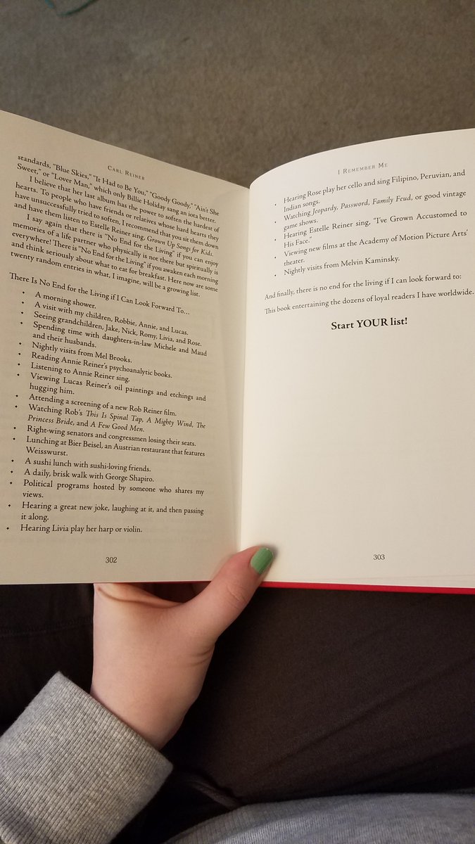 laurapickart's tweet photo. I've been listening to @CarlReiner read "I Remember Me" as my bedtime story for a couple weeks. I finished it last night. I also have the hard copy. For all the great stories, this is my favorite part. Love you Carl. Thank you. https://t.co/GUKbvLmIfo