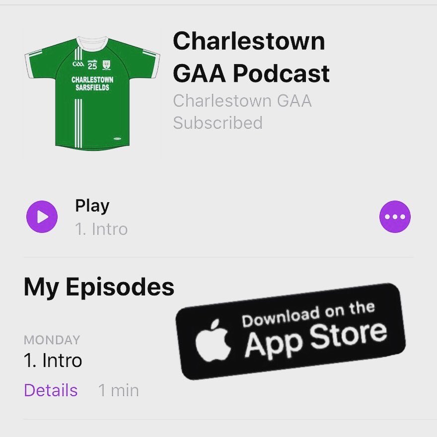 CharlestownGAA's tweet photo. Our new club Podcast is here..🗣📲🎧
Available now on both @ApplePodcasts & @Spotify, just search “Charlestown GAA Podcast”.
Short into clip now available, watch this space for more! 😬👂🇳🇬
#chatlocal #CharlestownGAA https://t.co/lz5OPY0F93