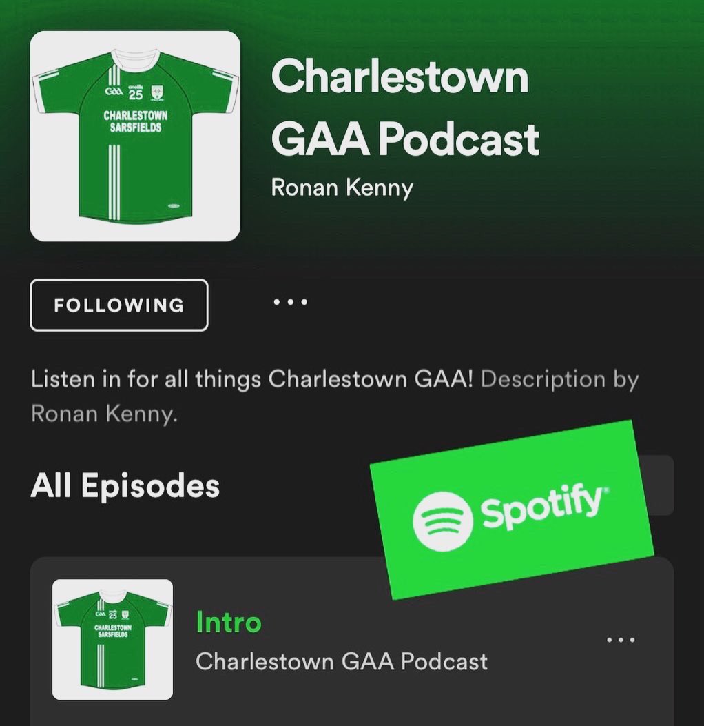 CharlestownGAA's tweet photo. Our new club Podcast is here..🗣📲🎧
Available now on both @ApplePodcasts & @Spotify, just search “Charlestown GAA Podcast”.
Short into clip now available, watch this space for more! 😬👂🇳🇬
#chatlocal #CharlestownGAA https://t.co/lz5OPY0F93