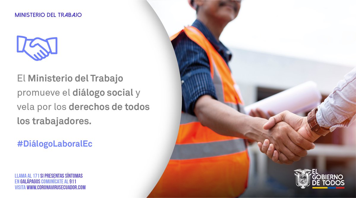 MinTrabajoEc's tweet photo. El #DiálogoLaboralEc virtual es una herramienta que facilita la interacción entre trabajadores y empleadores, a fin de concertar acuerdos entre las partes a entera satisfacción.

#PorTusDerechosEc
#AEcuadorLoSacamosTodos https://t.co/f2u6GWRZ5R