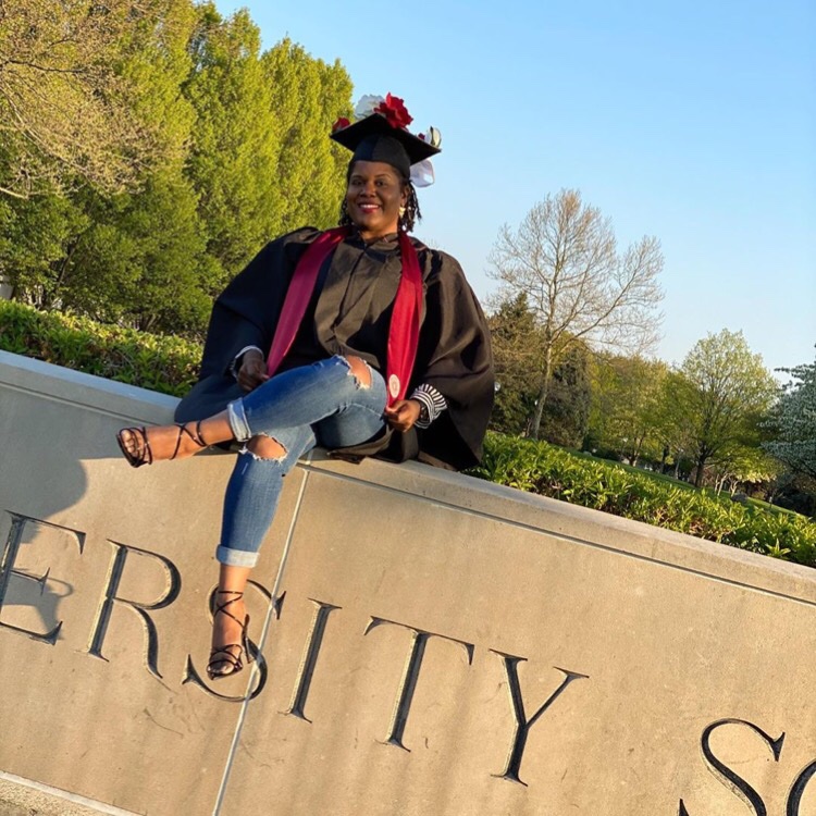 IUSouthBend's tweet photo. Tequisha Butler, BS, Business Health Care Management,  continues the legacy of strength and being a Titan, as she is the second generation of her family to graduate from IU South Bend - her mother Ivy Butler is also an alumnus. #IUSBGrad20 https://t.co/N3xt2fJZ9J