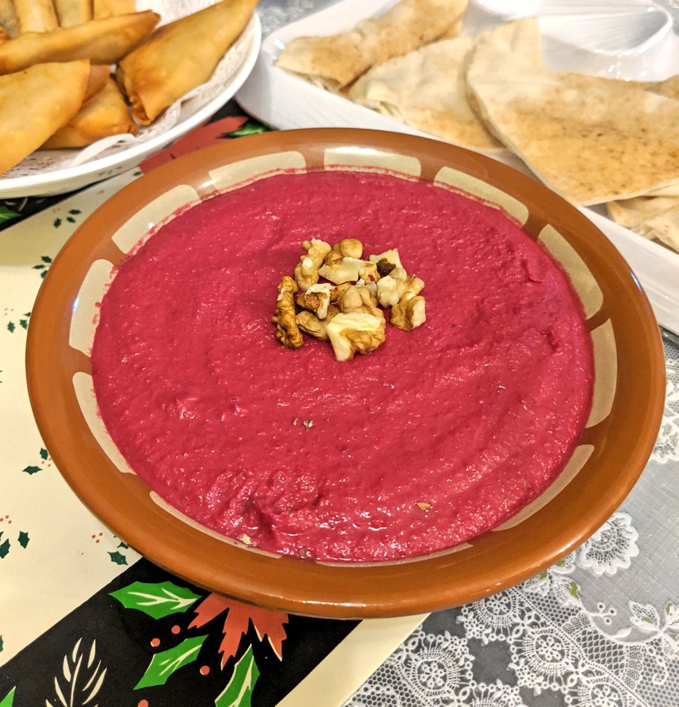 With the leftover hummus from yesterday, I made Beetroot Hummus.