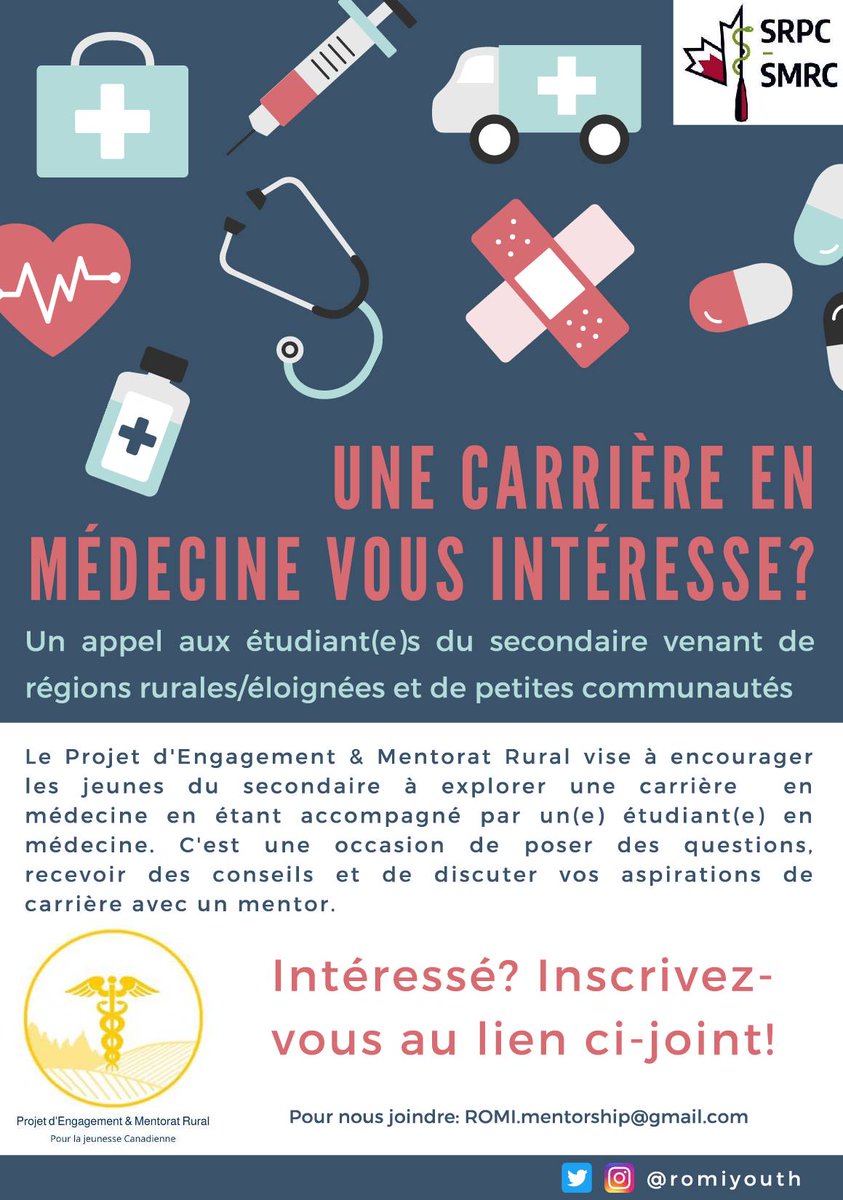 marikamoskalyk's tweet photo. The Rural Outreach Mentorship Initiative (ROMI) through @SRPCanada needs help to spread the word about this amazing 1:1 mentorship opportunity for Canadian medical and high school students in rural communities. 
Link for high school students to sign up: https://t.co/OA4q7BJpxp https://t.co/wkXcljkpve