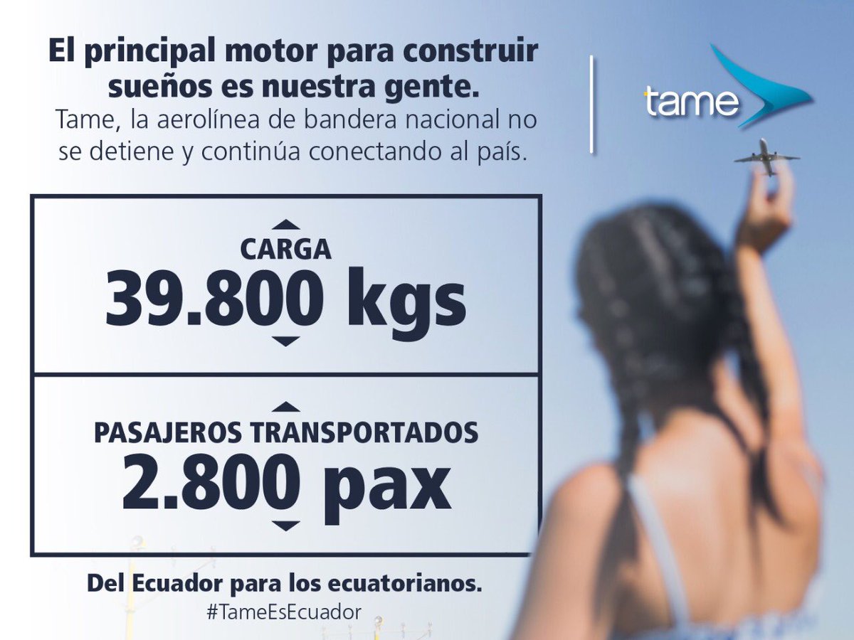 Orgullosos de ser la aerolínea de bandera nacional que transporta sueños y une familias durante la emergencia sanitaria, lo haremos hasta estar todos juntos. 

#TameEsEcuador 🇪🇨✈️
