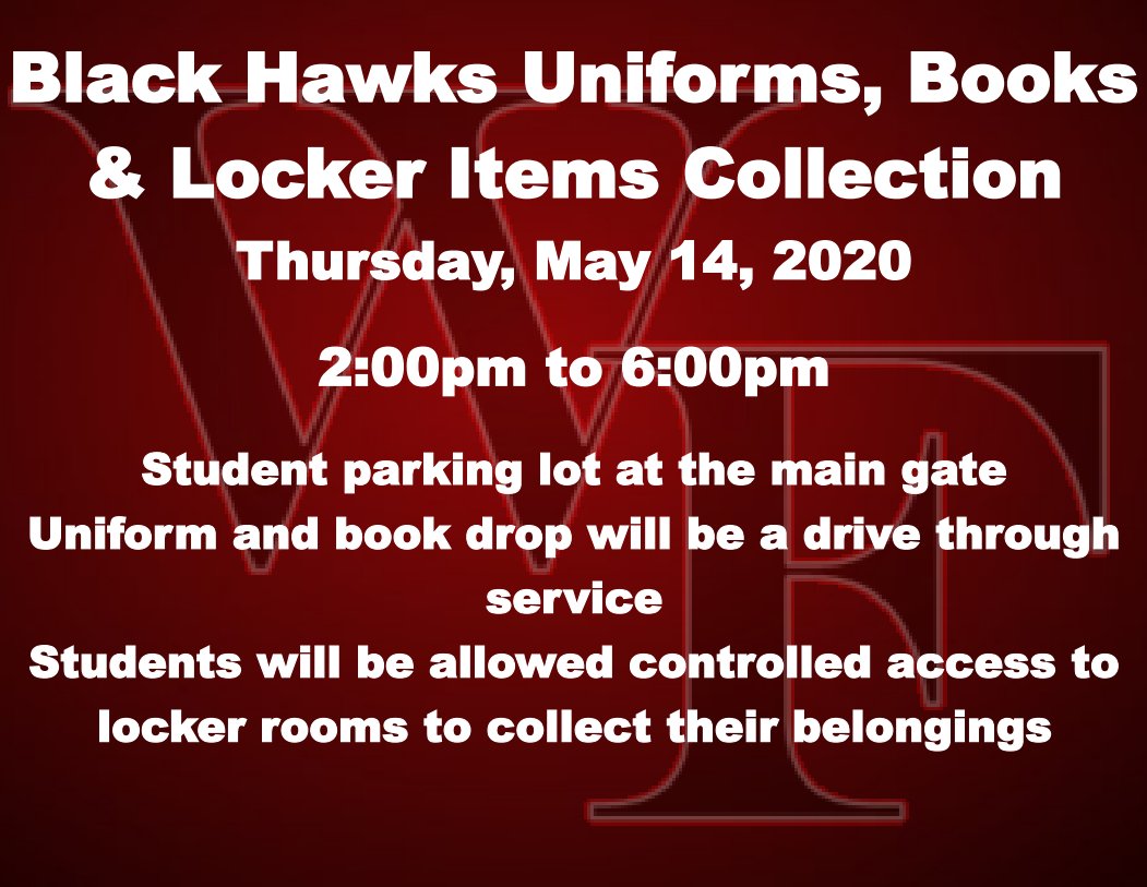 WFHS_husd's tweet photo. Attn All Student: Today (5/14 from 2-6pm) is one of the last chances to return items you have checked out (uniforms, cameras, equipment, class books) or pick up items from your locker. https://t.co/5pi1x051o7