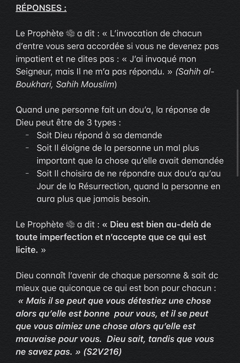 21. Les doua’s : « Je réponds à la prière de celui qui M’implore quand il M’implore. »[S2V186]1ère image : Comment faire des du’as ?2ème image : Quand faire des du’as ?3eme image : Réponses aux du’as.4ème image : Exemples de du’as tirées des histoires des prophètes.