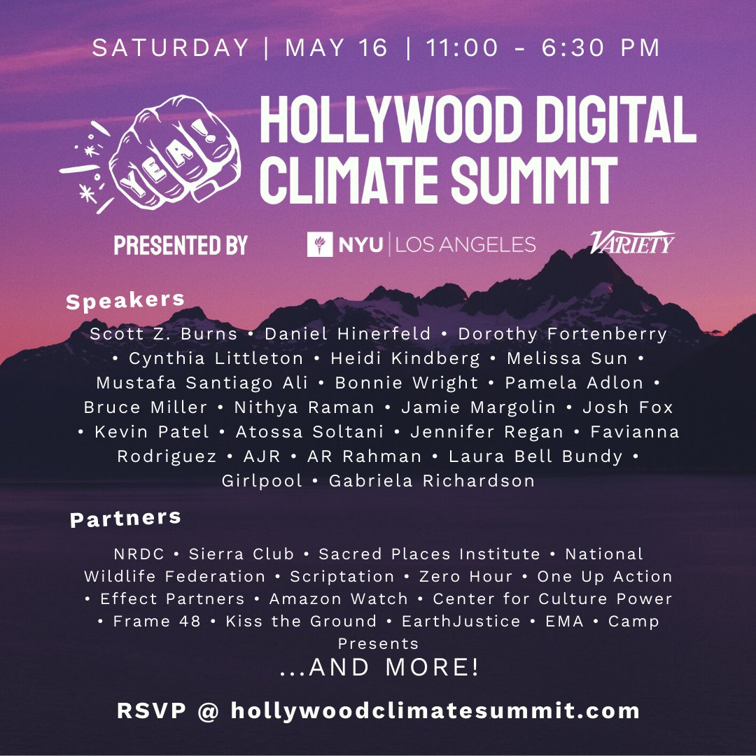 Outfest's tweet photo. Join @YEAImpact at their #HollwoodClimateSummit on May 16, for a day of digital workshops designed to educate you about #climatechaos! Hear from key figures in the industry to learn about how to implement sustainable measures in your jobs &amp; everyday lives! https://t.co/czLSHD6CcL https://t.co/z1E3cSRaV0