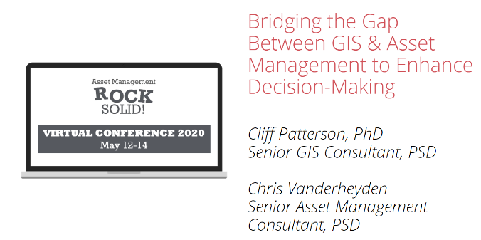 psdcitywide's tweet photo. "GIS data is an integral part of an integrated #assetmanagement (AM) system since it helps to integrate departments &amp; facilitate risk and life cycle analysis." PSD's @ChrisVanderhey3, Sr. AM Consultant, &amp; @cliffpat, Sr. GIS Consultant, are presenting in 10 minutes for #CNAM2020! https://t.co/g9Tx5Ytu88
