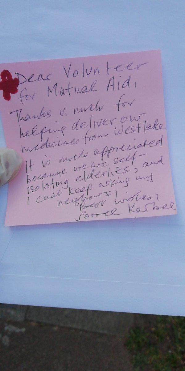 tan_laub's tweet photo. I received a lovely note from an elderly man today after delivering his NHS prescription. Such heart-warming words! Thank you to all @UKMutualAid volunteers across the UK. 

#volunteers #NHS #community #love #blessings #solidarity #UKMutualaid #spiritup https://t.co/wD2SLHz3r7