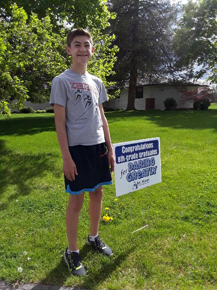 In a world of COVID19, here is one of the ways we are celebrating our 8th grade graduates! Congratulations 8th graders! You ROCK!