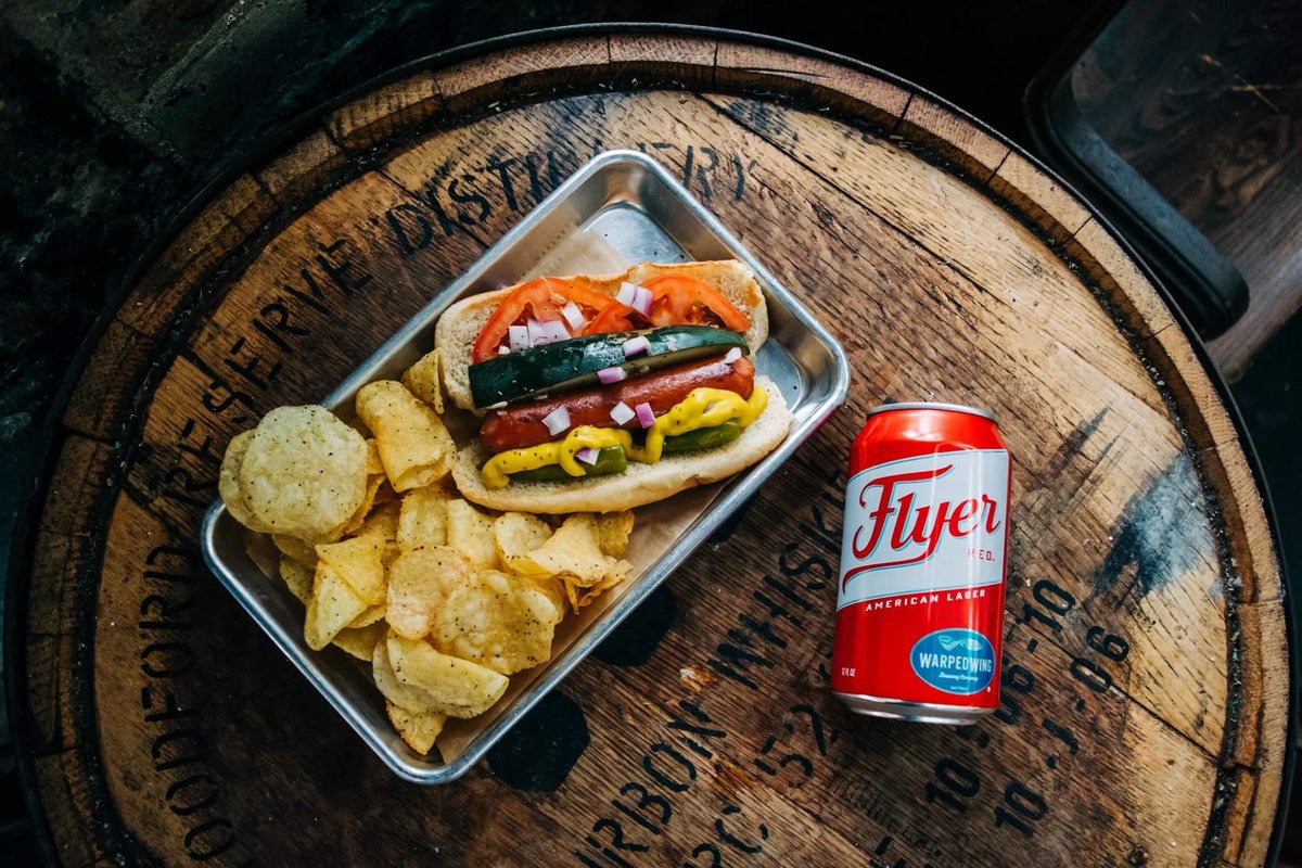 WarpedWing's tweet photo. Chicago Style Dogs paired with #FlyerRed. An American classic. 👌
Our Chicago Dog is topped with tomato, onion, sport peppers, mustard, & house pickle spear. Available while supplies last!
We're open for carryout daily 11a-7p. Call 937-222-7003 to order. https://t.co/PLktlgheDj https://t.co/0DO3Lj1f7h