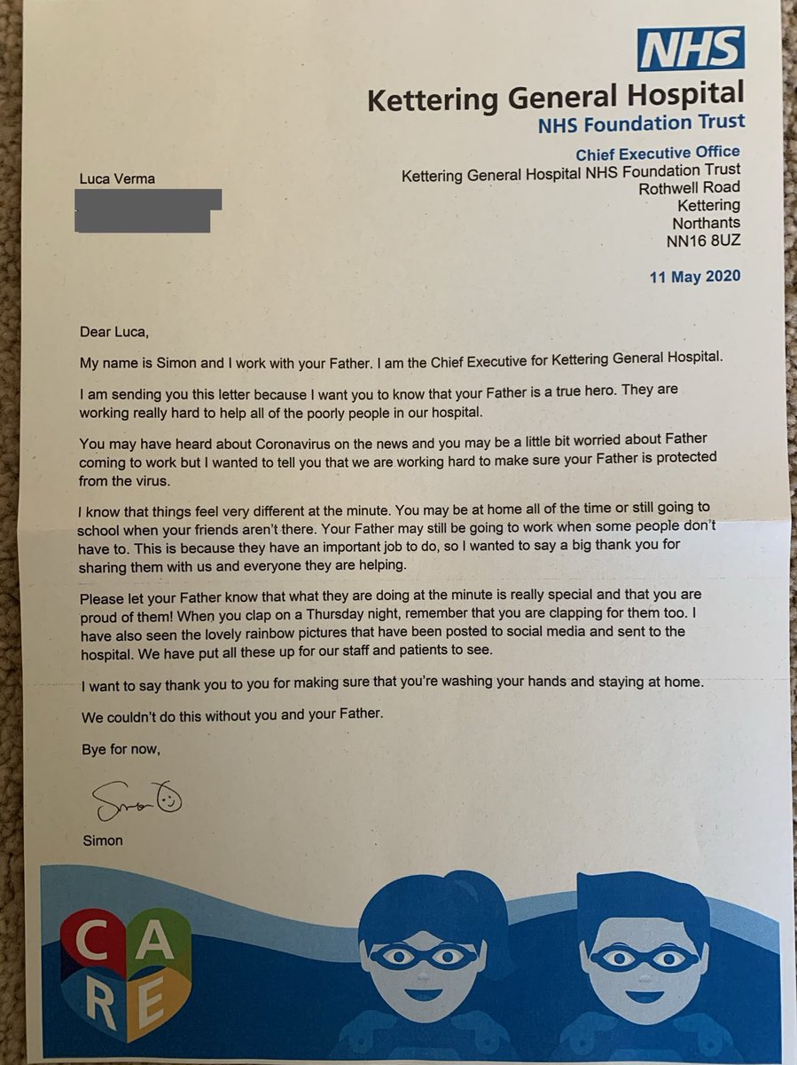 UKGastroDr's tweet image. My son Luca and my daughter Bella have received this letter from our CEO @simonweldonkgh. 

This is a real class act. I am proud to work for @KettGeneral. 

Thank you Simon!

#Heroes #COVID19